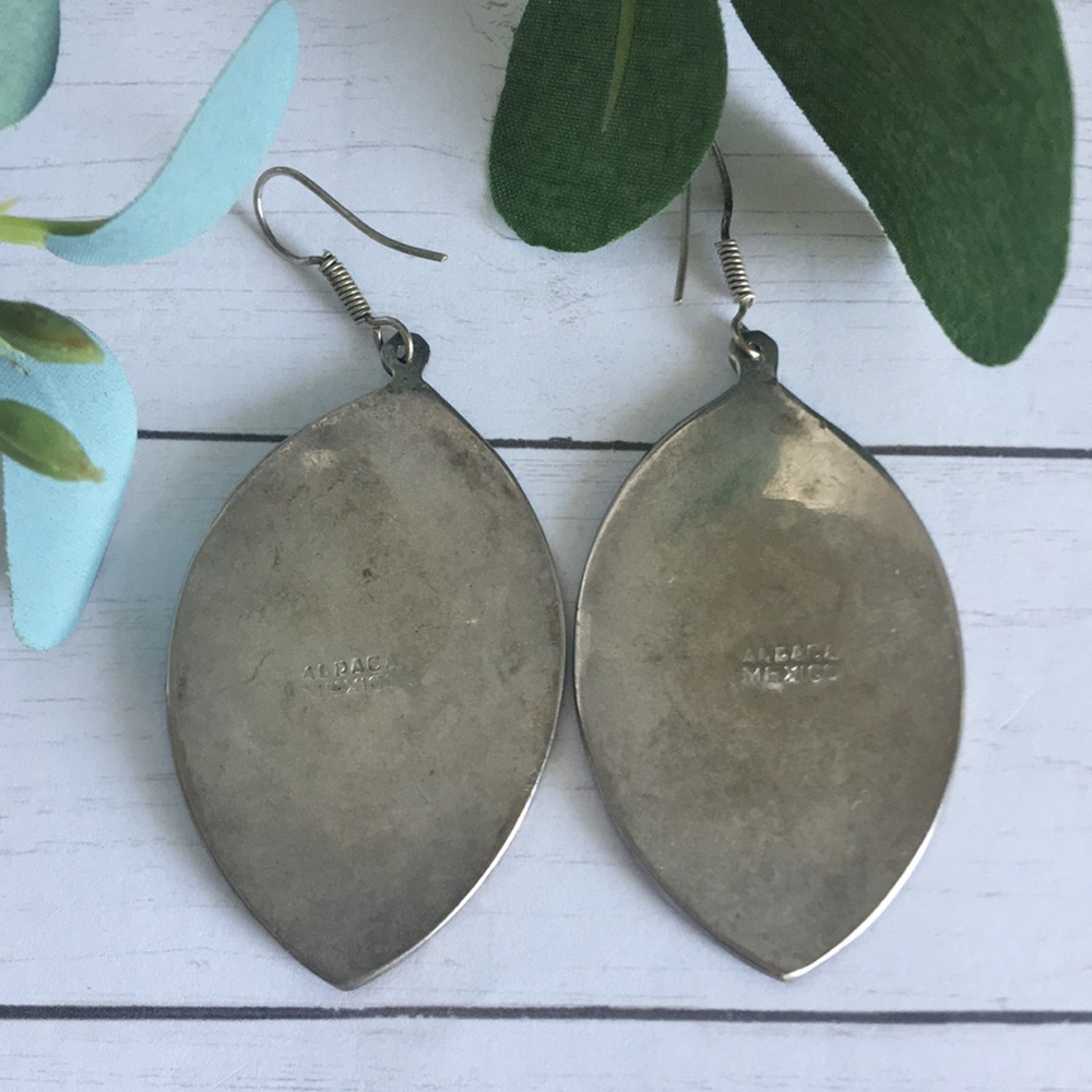 Vintage Alpaca Mexican Silver Inlay French Wire Earrings (Estate Find) - Picture 8 of 12
